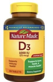 Nature Made Vitamin D3 1000 IU (25 mcg) Tablets, Dietary Supplement for Bone and Immune Health Support, 350 Count