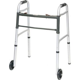 Aluminum Junior Walker Folding 5  Wheels 2 Button Release