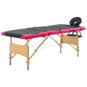 Foldable Massage Table 4 Zones Wood Black and Pink