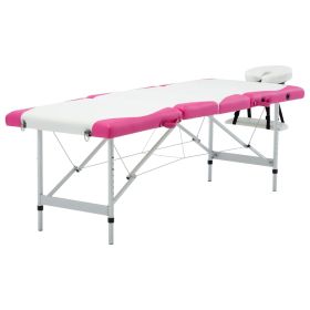 4-Zone Foldable Massage Table Aluminum White and Pink