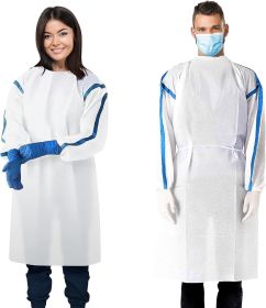 Disposable Gowns. Pack of 5 White Adult Isolation Gowns XX-Large. 35 gsm SMS Medical Gowns with Tie Back Closure and Elastic Cuffs. Unisex Lab Coats.