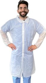 Disposable Gowns X-Large. Pack of 5 Adult Surgical Gowns. 35 gsm Polypropylene Lab Coat Disposable Collar Gowns with Long Sleeves and Elastic Wrists;