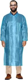 Disposable Gowns XX-Large. Pack of 10 Blue Lab Coat Men 40 gsm Polypropylene Polyethylene Surgical Gowns with Collar; Loop Fastener; Long Sleeves; Ela