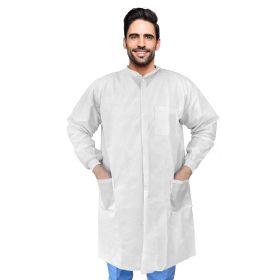 White Disposable Lab Coat. Pack of 10 Splash Proof Disposable Gowns X-Large. 40 gsm SMS Unisex Surgical Gowns with Long Sleeves; Knit Collar and Cuffs