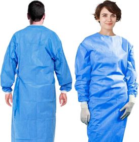 Disposable Medical Gowns. Pack of 10 Blue Isolation Gowns; Disposable Frocks Medium. 50gm/m2 Polypropylene PPE Medical Gown with Elastic Wrists; Neck