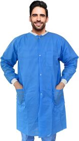 Disposable Lab Coats for Men & Women; Large. Pack of 10 Blue Surgical Gowns. 40 gsm SMS Unisex Medical Gowns with Long Sleeves; Knit Collar; Cuffs; 3