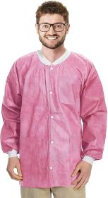 Disposable Shirts. Pack of 10 Pink Disposable Lab Jackets X-Large. 45 GSM SMS Hip Length Medical Scrubs with Knit Cuffs and Collar. 3 Pockets; Non-ste