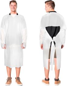 Disposable Isolation Gowns 45". Pack of 10 White Disposable Gowns X-Large. Ppe Gown; CPE Medical Gowns with Long Sleeves; Apron-Style Neck. Surgical G