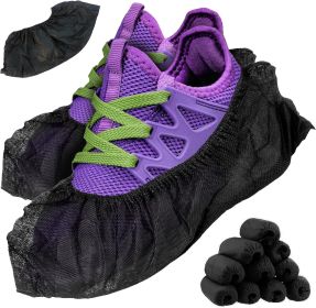 Black Polypropylene Shoe Covers for Indoors. Pack of 100 Disposable Shoe Covers 15.75"x6" with Secure Elastic and Seamless Bottom. Large 15 3/4 x 6 Sh