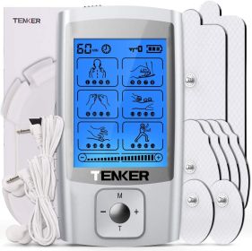 TENKER EMS TENS Unit with 8 Electrode Pads; Rechargeable Muscle Stimulator Pain Reliever for Muscle Stiffness