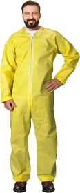 Yellow Disposable Coveralls Medium; Liquid Resistant Hazmat Suits Disposable Pack Of 5; Polyethylene Coated Polypropylene Protective Suits 82 GSM With