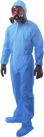 Disposable Coveralls XX-Large. Pack of 5 Blue Hazmat Suits; 50 gsm Polypropylene Coveralls. Unisex Protective Suits with Zipper Front; Attached Hood a