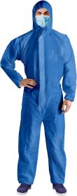 Disposable Coverall. Blue Hazmat Suit Medium; Adult Protective Suits 50 gsm SMS Painters Suit with Attached Hood; Zipper Front; Elastic Wrists; Waist.