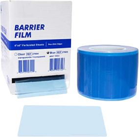 Adhesive Barrier Film 4" x 6". Pack of 14400 Blue Disposable Tapes (1200 Sheets per roll). Protective Film Barrier in Dispenser Box Plastic Wrap Cover