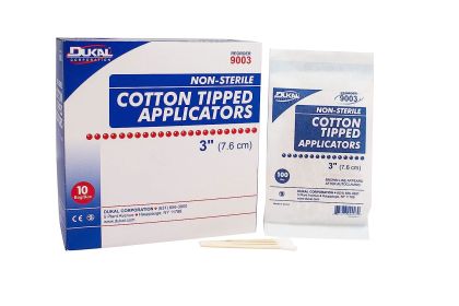 Dukal Cotton Tipped Applicators 3 inch. Case of 10000 Swabsticks. Wood Shaft; 100% Cotton tip. Non-sterile swabsticks for Medical Applications. Latex-