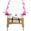 Foldable Massage Table 2 Zones Wood White and Pink