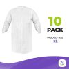 White Disposable Lab Coat. Pack of 10 Splash Proof Disposable Gowns X-Large. 40 gsm SMS Unisex Surgical Gowns with Long Sleeves; Knit Collar and Cuffs