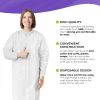 White Disposable Lab Coat. Pack of 10 Splash Proof Disposable Gowns X-Large. 40 gsm SMS Unisex Surgical Gowns with Long Sleeves; Knit Collar and Cuffs