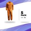 Hazmat Suits Disposable Coveralls 3X-Large. Pack of 5 Orange Non Hooded Coveralls for Men and Women. Polypropylene Polyethylene 40 GSM Paint Suit Cove