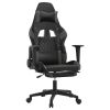 Massage Gaming Chair with Footrest Black&Gray Faux Leather