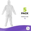 Hazmat Suits Disposable Small. Pack of 5 Disposable Coveralls. 60 gsm Microporous Protective Suits with Attached Hood; Boots; Zipper Front; Elastic Wr