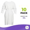 Disposable Gowns XX-Large 48". Pack of 10 White Medical Isolation Gowns. 50 gsm Microporous Surgical Gowns with Long Sleeves; Elastic Wrists; Waist Ne