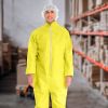 Yellow Disposable Coveralls Medium; Liquid Resistant Hazmat Suits Disposable Pack Of 5; Polyethylene Coated Polypropylene Protective Suits 82 GSM With