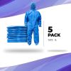 Disposable Coveralls with Hood Large; Pack of 5 Blue Hazmat Suits Disposable with Front Zip; Elastic Wrists & Ankles; 50gsm SMS Lab Coveralls Disposab