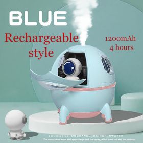 1pc 220ML Rechargeable Space Capsule Air Humidifier; USB Ultrasonic Cool Mist Aromatherapy Water Diffuser With Led Light Astronaut (Model: Rechargeable Type, Color: Blue)