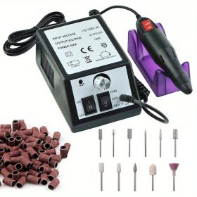 20000 RPM Portable Electric Nail Drill Polisher: Manicure & Pedicure Set for Gel Polish Cleaning & Milling Cuticles - 11pcs Nail Drill Bits (Color: Black)