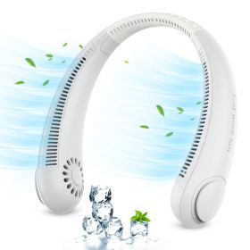 Leafless Hanging Neck Fan Strong Wind Ultra-Long Battery Life Indoor And Outdoor Portable Hanging Neck Small Fan (Color: White)