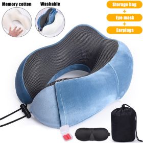 U Shaped Memory Foam Neck Pillows Soft Slow Rebound Space Travel Pillow Massage Sleeping Airplane Pillow Neck Cervical Bedding (Ships From: China, Color: Upgrade B Light Blue)