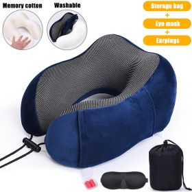 U Shaped Memory Foam Neck Pillows Soft Slow Rebound Space Travel Pillow Massage Sleeping Airplane Pillow Neck Cervical Bedding (Ships From: China, Color: Upgrade B Navy Blue)