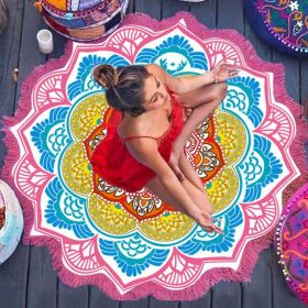 Polygon Printing Tassel Round Bath Towel Yoga Mat (Color: Pink)