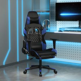 Massage Gaming Chair with Footrest Black&Blue Faux Leather (Color: Blue)