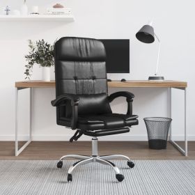 Massage Reclining Office Chair Black Faux Leather (Color: Black)