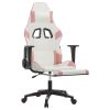 Massage Gaming Chair with Footrest White&Pink Faux Leather